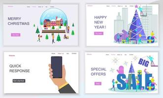 Christmas sale set landing pages. Winter scene, winter sale vector