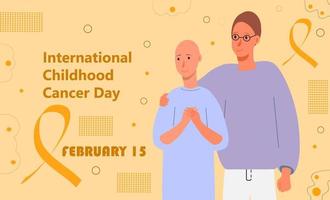 International Childhood Cancer Day is celebrated in February 15. Yellow ribbon with text. vector