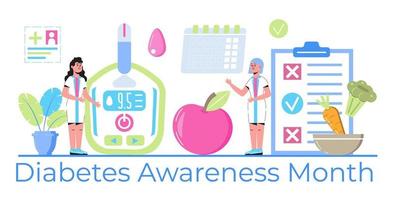 mes de concientización sobre la diabetes en noviembre en EE. UU. evento nacional estadounidense de salud. diabetes tipo 2 y concepto de producción de insulina vector