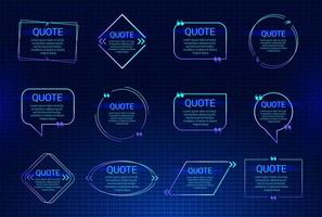 Set of quote box vector isolated on grid cyberspace background. Templates speech bubbles with space for text in a flat style. Violet gradient quote blocks for comments, dialog, message