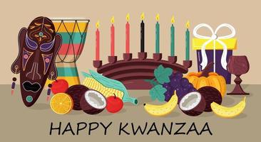 Happy kwanzaa invitation vector for web, card, social media. Happy kwanza celebrated from 26 December to 1 January. Seven candles lighted.