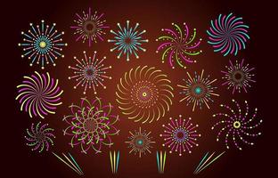 Fireworks or pyrotechnics on dark brown background. Colorful spiral firecracker with sparkles vector