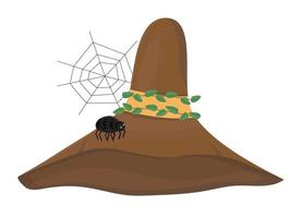 sombrero de bruja. vector de caracteres de feliz halloween. linda araña divertida en el sombrero.