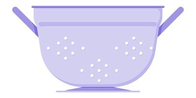 Purple colander with handles for draining liquid from a saucepan in a flat style isolated on a white background vector