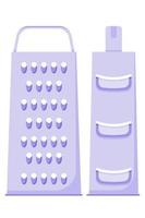 Purple Grater with handle for vegetables cheese and eggs small and large grater, grater slices in a flat style isolated on a white background vector