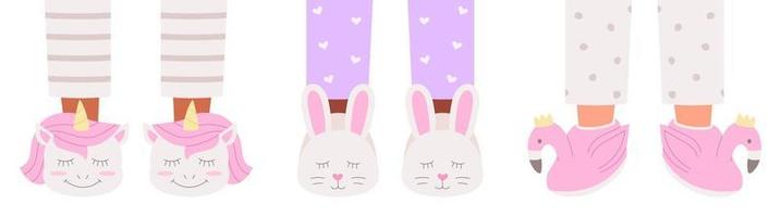 Pajama party with feet in cute slippers vector