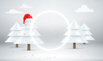 Christmas card with glowing frame for a text. 3d vector banner with copy space