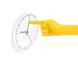 Cute cartoon human hand changing time. 3d vector mockup