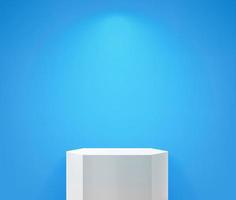 Blue room with white column and lamp light. Realistic 3d style vector illustration