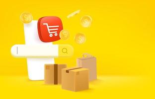 Online shopping concept. 3d vector banner with copy space