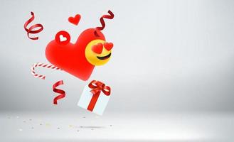 Happy Valentinea day card with holiday accessories. Levitation effect. 3d vector banner with copy space