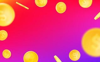 Golden coins falling down vecotr background with copy space vector