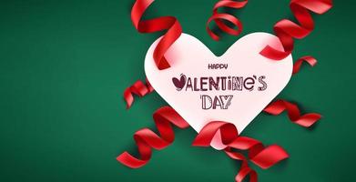 Happy Valentines day card with lettering inscription. Horizontal vector banner with copy space