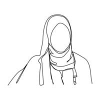 continuous line of islamic woman beautiful muslim girl vector