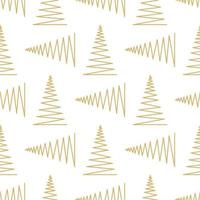 Seamless pattern with minimalistic geometric Christmas trees in gold color vector illustration. Winter holidays, Merry Christmas and Happy New year abstract background design.