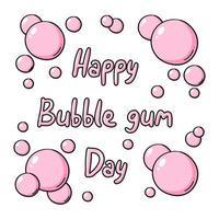 Chewing gum vector text illustration. Funny pink lettering bubble gum on white, pink letters, funny lettering in bubbles