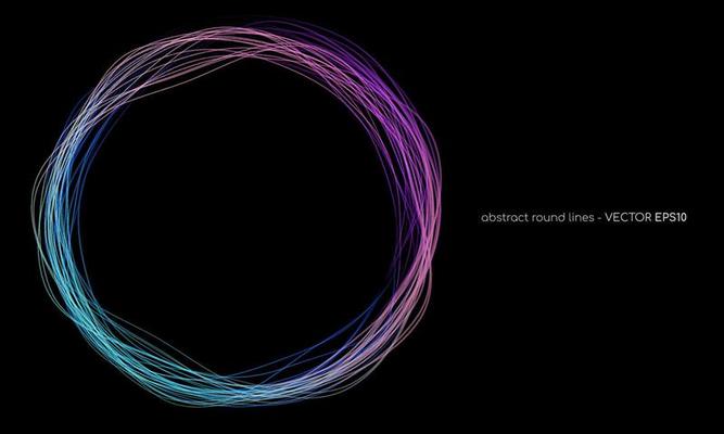 Vector abstract wavy circles lines round frame blue color isolated on black background. Technology modern concept