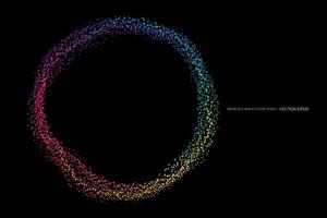 Abstract fluid dots particles on circle ring by colorful spectrum light colors isolated on black background vector