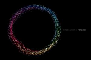 Abstract fluid dots particles on circle ring by colorful spectrum light colors isolated on black background vector