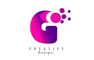 G Dots Letter Logo with Purple Pink Bubbles Vector Illustration.