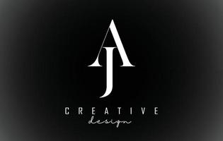 White AJ a j letters design logotype concept with serif font and elegant style vector illustration.