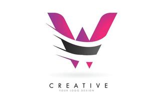 W Letter Logo with Pink and Grey Colorblock Design and Creative Cut. vector