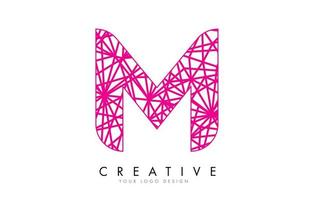 Sketched stylized Letter M with different Pink Lines Pattern Design. vector