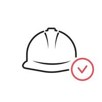 icono de línea de casco de trabajo. inspección y control del sombrero de construcción del trabajador. controlar la calidad del icono de casco de construcción. vector