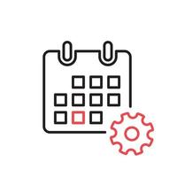 Black calendar icon with red gear. Time management line icon. Business concept for time management. Calendar outline. Vector