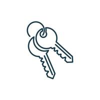 Two house key line icon on white background. Security lock and unlock for door car and house. Thin line of home key icon vector