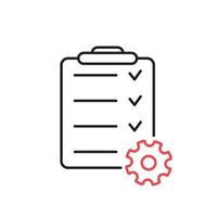 Project management line icon. Clipboard and gear icon. Checklist with gear for project management. Vector illustration