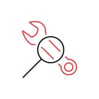 Technical service line icon. Wrench and magnifier line icon. Repair and technical service outline pictogram. Vector