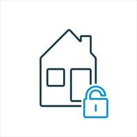 Home protection icon. Insurance of real estate. Protection of real estate. House security. Home and padlock line icon. Vector