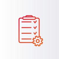 Project management line icon. Clipboard and gear icon. Checklist with gear for project management. Vector illustration