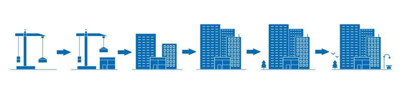 Stage of construction residential homes. Process of construction urban houses. Stage of building concept. Vector