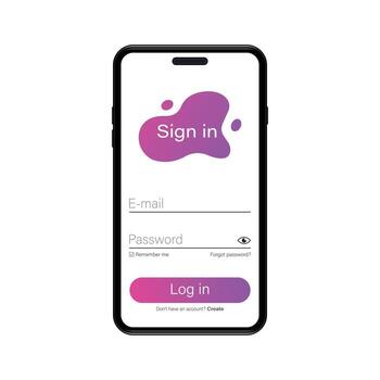 Web template and elements for registration and authorization on realistic smartphone. Login form page. Vector