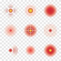 concepto de dolor corporal. conjunto de puntos del círculo rojo. marcas de localización del dolor. vector