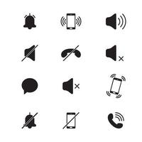 Audio mobile phone icons. Mode of noise, silence, vibration. Various sound signal signs. Quiet mode. Vector