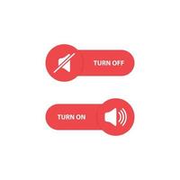 Volume control red buttons. Turn off and turn on sound. Toggle switch buttons. Vector