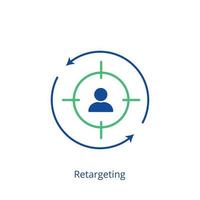 icono plano de retargeting. publicidad digital. concepto de remarketing. estrategia online en redes sociales. vector