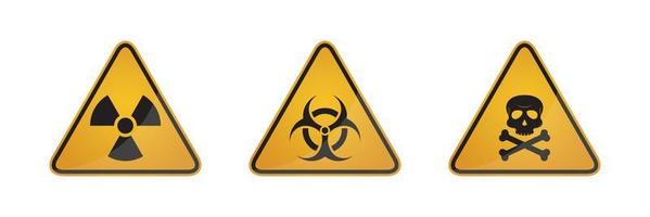 Warning danger triangle yellow sign. Caution toxic biohazard. Symbol of radiation. Vector