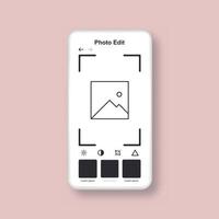 Template of photo editor. Smartphone interface mockup with mobile app for edit photo. Vector