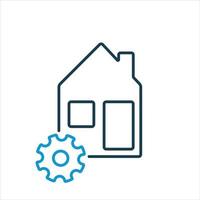 House and gear line icon. Repair service of real estate. Renovation concept. Safe and care of real estate line icon. vector