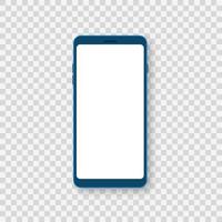 Blue smartphone on transparent background. Mobile phone mockup with white screen. Blue cell phone frame. Vector