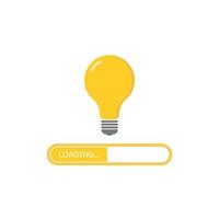 Loading creative idea concept. Progress loading bar. Yellow lightbulb icon. Vector