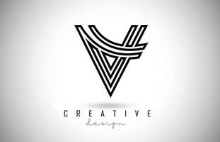 V carta logo monograma diseño vectorial. icono de letra v creativo con líneas negras vector