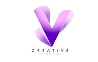 Letter V Logo Design with Satin texture and Fluid Look. vector