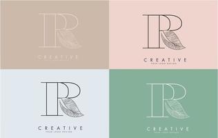 Outline Letter R Logo icon with Wired Leaf Concept Design on colorful backgrounds. vector