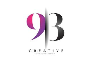 93 9 3 Grey and Pink Number Logo with Creative Shadow Cut Vector. vector