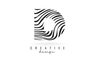 Black and White Zebra D Letter Logo Design. vector